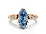 Solitaire Engagement Ring Setting for Fancy Blue Marquise Center with Multi-Row Accents and Prong Head in Rose Gold