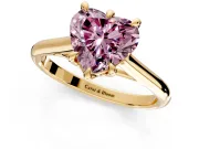 Solitaire Engagement Ring Setting for Fancy Pink Heart-Shaped Center with Cathedral Band and Prong Head in Yellow Gold