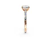 Baguette Engagement Ring Setting for Princess Cut Center with Alternating Bar-Set Band and Prong Head in Rose Gold