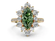 Floral Halo Engagement Ring Setting for Fancy Green Marquise Center with Pave Accents and Prong Head in Yellow Gold