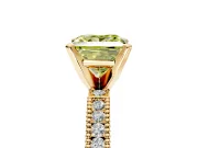 Solitaire Engagement Ring Setting for Fancy Yellow Princess Cut Center with Milgrain-Edged Pave Band and Prong Head in Yellow Gold