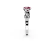 Leaf Engagement Ring Setting for Fancy Pink Round Cut Center with Milgrain Accent Band and Prong Head in White Gold