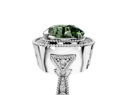 Halo Engagement Ring Setting for Fancy Green Round Cut Center with Milgrain Rim, Pave Band and Prong Head in Sterling Silver