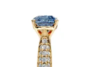 Solitaire Engagement Ring Setting for Fancy Blue Cushion Cut Center with Multi-Row Accents and Prong Head in Yellow Gold