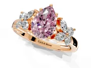 Floral Engagement Ring Setting for Fancy Pink Pear-Shaped Center with Marquise Cluster Shoulders and Prong Head in Rose Gold