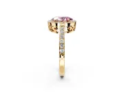 Halo Engagement Ring Setting for Fancy Pink Oval Center with Heart-Shaped Openwork, Pave Band and Prong Head in Yellow Gold