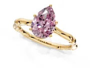 Solitaire Engagement Ring Setting for Fancy Pink Pear-Shaped Center with Bamboo Band and Prong Head in Yellow Gold