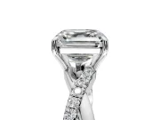 Crossover Engagement Ring Setting for Asscher Cut Center with Pave and Plain Strands and Prong Head in Sterling Silver