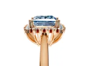 Starburst Halo Engagement Ring Setting for Fancy Blue Princess Cut Center with Thin Round-Wire Band and Prong Head in Rose Gold