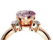 3 Stone Engagement Ring Setting for Fancy Pink Heart-Shaped Center with Wide Plain Band and Prong Head in Rose Gold