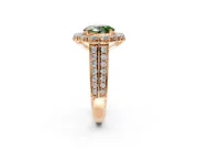 Large Accent Halo Engagement Ring Setting for Fancy Green Oval Center with Pave Split Shank and Prong Head in Rose Gold