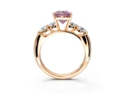 5 Stone Engagement Ring Setting for Fancy Pink Princess Cut Center with Graduated Accents and Prong Head in Rose Gold