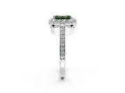 Floral Halo Engagement Ring Setting for Fancy Green Emerald Cut Center with Large Halo Accents and Prong Head in White Gold