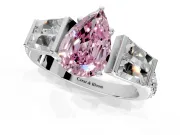 Channel-Set Engagement Ring Setting for Fancy Pink Pear-Shaped Center with Baguette Band and Prong Head in Platinum