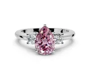 3 Stone Engagement Ring Setting for Fancy Pink Pear-Shaped Center with Wide Plain Band and Prong Head in Sterling Silver