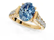 Solitaire Engagement Ring Setting for Fancy Blue Oval Center with Pave Cathedral Shoulders and Prong Head in Yellow Gold