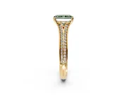 Solitaire Engagement Ring Setting for Fancy Green Radiant Cut Center with Pave Rail Split Shank and Prong Head in Yellow Gold