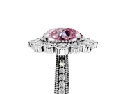 Milgrain Halo Engagement Ring Setting for Fancy Pink Round Cut Center with Bezel Point Accents and Prong Head in Platinum