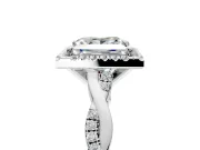 Halo Engagement Ring Setting for Princess Cut Center with Pave and Plain Twist Band and Prong Head in Platinum