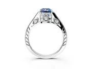 Cathedral Engagement Ring Setting for Fancy Blue Radiant Cut Center with Antique-Style Pave Band and Prong Head in Sterling Silver