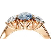 3 Stone Engagement Ring Setting for Fancy Blue Marquise Center with Raised Basket Heads and Prong Head in Rose Gold