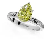 Solitaire Engagement Ring Setting for Fancy Yellow Pear-Shaped Center with XO Engraved Band and Prong Head in Platinum