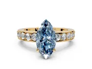 Solitaire Engagement Ring Setting for Fancy Blue Marquise Center with Channel-Set Accents and Prong Head in Yellow Gold