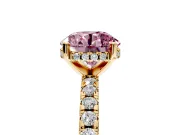 Solitaire Engagement Ring Setting for Fancy Pink Round Cut Center with Band of Accents and Prong Head in Yellow Gold