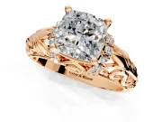 Solitaire Engagement Ring Setting for Cushion Cut Center with Filigree Accent Basket and Prong Head in Rose Gold