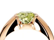 Tension Engagement Ring Setting for Fancy Yellow Cushion Cut Center with Wide Tapered Band and Tension Head in Rose Gold