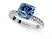 Milgrain Pave Engagement Ring Setting for Fancy Blue Cushion Cut Center with Accent Band and Prong Head in Platinum