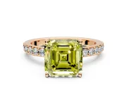 Solitaire Engagement Ring Setting for Fancy Yellow Asscher Cut Center with Round Cut Pave Band and Prong Head in Rose Gold