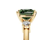 3 Stone Engagement Ring Setting for Fancy Green Asscher Cut Center with Wide Plain Band and Prong Head in Yellow Gold
