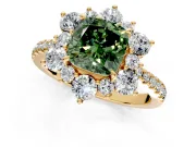 Floral Halo Engagement Ring Setting for Fancy Green Cushion Cut Center with Pave Accents and Prong Head in Yellow Gold
