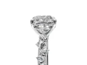 Cluster Engagement Ring Setting for Cushion Cut Center with Round Cut Accent Band and Prong Head in White Gold