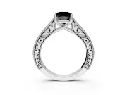 Solitaire Engagement Ring Setting for Fancy Black Cushion Cut Center with Engraved Pave Band and Prong Head in Sterling Silver