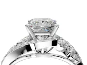 Halo Engagement Ring Setting for Princess Cut Center with Marquise and Pave Bypass Band and Prong Head in White Gold