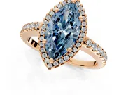 Accent Halo Engagement Ring Setting for Fancy Blue Marquise Center with Full-Length Pave Band and Prong Head in Rose Gold