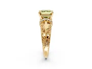 Solitaire Engagement Ring Setting for Fancy Yellow Asscher Cut Center with Filigree Accent Basket and Prong Head in Yellow Gold