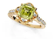 Floral Engagement Ring Setting for Fancy Yellow Asscher Cut Center with Pave Band and Floral Prong Head in Yellow Gold