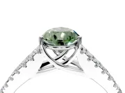 Solitaire Engagement Ring Setting for Fancy Green Pear-Shaped Center with Pave Split Shank and Prong Head in Sterling Silver
