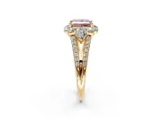 Halo Engagement Ring Setting for Fancy Pink Princess Cut Center with Two-Strand Split Shank and Prong Head in Yellow Gold