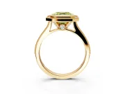 Halo Engagement Ring Setting for Fancy Yellow Asscher Cut Center with Milgrain Pave Band and Bezel Head in Yellow Gold