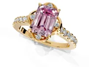 Floral Engagement Ring Setting for Fancy Pink Emerald Cut Center with Pave Band and Floral Prong Head in Yellow Gold