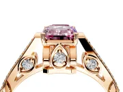 Cathedral Engagement Ring Setting for Fancy Pink Emerald Cut Center with Antique-Style Pave Band and Prong Head in Rose Gold