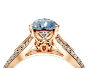 Solitaire Engagement Ring Setting for Fancy Blue Pear-Shaped Center with Pave Rail Split Shank and Prong Head in Rose Gold
