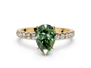 Open Basket Engagement Ring Setting for Fancy Green Pear-Shaped Center with Pave Band and Prong Head in Yellow Gold