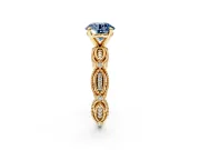 Solitaire Engagement Ring Setting for Fancy Blue Round Cut Center with Marquise Panel Band and Prong Head in Yellow Gold