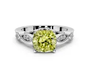 Solitaire Engagement Ring Setting for Fancy Yellow Cushion Cut Center with Marquise and Bezel Accents and Prong Head in Sterling Silver