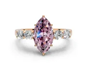 5 Stone Engagement Ring Setting for Fancy Pink Marquise Center with Equal Close-Set Accents and Prong Head in Rose Gold